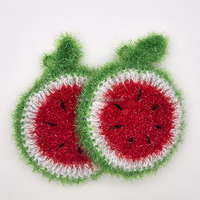 Éponge de nettoyage en maille crochetée à la main, adorable pastèque avec feuille, éponge à vaisselle