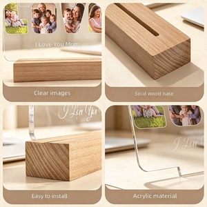 Lampe de table LED personnalisée en acrylique avec cadre <span class=keywords><strong>photo</strong></span>, lumière chaude, chargement USB, base en bois massif pour la décoration intérieure – Fournisseur d'usine - Product Image 4