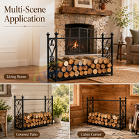 Support de rangement pour bois de chauffage en fer forgé noir orné avec motif en forme de cœur et embouts en forme de diamant