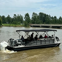 Bateau ponton sportif personnalisé pour la mer, double moteur et bureau, fond transparent Dolphin, location, tourisme, vue sur la plage, aluminium