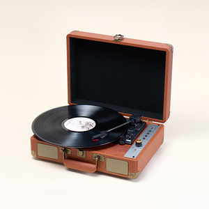Tocadiscos portátil de vinilo con maleta de cuero vintage, directo de fábrica, con altavoz incorporado y audio BT para decoración del hogar y música. - Product Image 3
