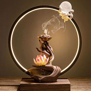 Led Ceramic <b>Incense</b> Backflow Censer Smoke <b>Waterfall</b> Holder Backflow <b>Incense</b> <b>Burner</b> With Light for Home Office Desk Decor - Product Image 1
