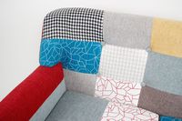 Canapé Chesterfield deux places en tissu patchwork, design moderne, pieds en bois, pour salon, école, sous-sol, certifié BSCI