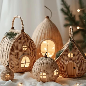 Panier de rangement décoratif pour enfants champignon tissé à la main en rotin - Product Image 1