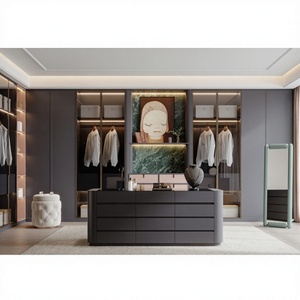 Customized Modern Solid Wood Hardwood MDF Adjustable <strong>Wardrobe</strong> Hinge-Door Design Glass <strong>Inserts</strong> for Bedroom Living Home Furniture - Product Image 1