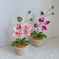 Exquises orchidées papillon artificielles en crochet faites à la main en pot – Cadeau idéal pour Pâques et la Fête des Mères, décoration pour la maison et le bureau
