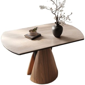 Solid Wood Oval Dining Table Marble Top Modern Minimalist Design For Home Use - Product Image 5