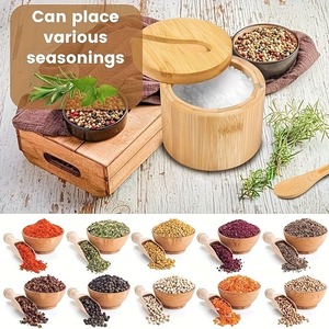 Salero de Bambú Personalizado, Caja para Sal, Contenedor para Condimentos con Tapa Giratoria Magnética <span class=keywords><strong>y</strong></span> Cuchara - Product Image 2