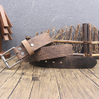 Ceinture en cuir pleine fleur gaufré motif cerf et forêt, style vintage, pour homme, en cuir véritable, idéale pour le western, la chasse et les jeans rétro