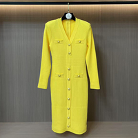 Robes midi en maille pour femmes, col en V, manches longues, simples, unies, de haute qualité, à boutonnage simple, pour le quotidien