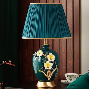 Classical American Ceramic Table Lamp Hand Carved Art Electric/Battery for Hotel Living Room Bedroom Bedside Decorative Metal - Product Image 2