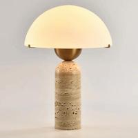 Lampe de table en pierre naturelle veinée jaune, style nordique postmoderne, abat-jour en verre blanc, source de lumière LED, interrupteur à bouton pour salon