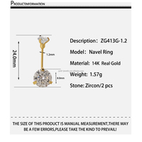 Perhiasan Tubuh Cincin Emas Asli 14K Berkualitas Tinggi dengan Zirkon Kubik, Grosir Laris Manis