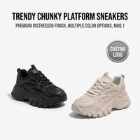 Baskets robustes à plateforme dentelée pour femme, Triple Black, style Trail Dad Shoes, en maille respirante, pour le sport et l'extérieur, MOQ 1