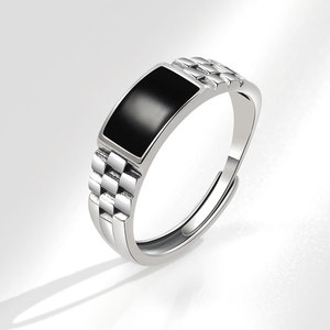 Anillo Ajustable de Cobre Chapado en Oro Blanco con Diseño Geométrico Antideslustre para Hombre, Estilo Vintage Negro, Venta al por Mayor de Joyería a Granel - Product Image 1