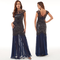 Robe de soirée rétro européenne et américaine en maille perlée à paillettes Robe de mariée Robe longue