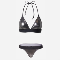 Custom Metallic Badpakken Badpakken Vrouwen Metalen Logo Glanzend Glitter Tweedelige Strandkleding Goud Zilver Metallic Bikiniset