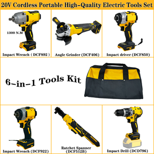 Juego <span class=keywords><strong>de</strong></span> Herramientas Inalámbricas <span class=keywords><strong>de</strong></span> Alta Calidad Serie Amarilla DeW, Llave <span class=keywords><strong>de</strong></span> Impacto, Taladro Atornillador, Amoladora Angular, Herramientas Manuales <span class=keywords><strong>de</strong></span> 20V, Juego <span class=keywords><strong>de</strong></span> Herramientas Amarillas - Product Image 2