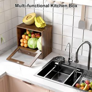Adjustable Wooden Bread Storage <b>Container</b> Double Layer For Kitchen Countertop Bread Fruit Storage - Product Image 3