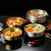 Bol mélangeur en acier inoxydable style coréen, bol de service en métal doré, plat à kimchi, bol à ramen pour restaurant BBQ et usage domestique