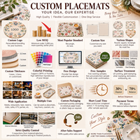 Ensemble de sets de table et de sous-verres personnalisés pour les fêtes, sets de table imprimés festifs, service d'échantillons gratuits, différentes tailles et motifs