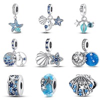 Venta al por mayor de fábrica: Abalorios de plata 925 con estrella de mar luminosa, concha y sirena, dijes DIY para pulseras, accesorios de joyería de moda para mujer.