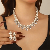 Ensemble de bijoux de mode, collier, accessoire de robe de mariée, cristal d'eau de luxe de style coréen, Dubai, Inde, fleur, perle, diamant