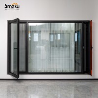 Ventana Moderna de Aluminio Negro Smeku con Panel de Acento Naranja, Marco Delgado, Ventana Panorámica de Vidrio para Oficina Creativa