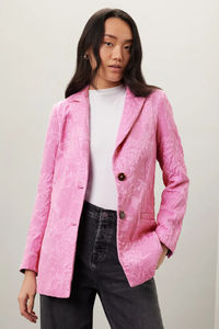 Giacca da Donna su Misura di Alta Gamma, Blazer Classico in Jacquard <span class=keywords><strong>Rosa</strong></span> con Risvolto a Tacca e Maniche Lunghe - Product Image 3