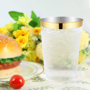 Gobelets jetables en plastique BST Clear 12 oz, élégants, avec bordure dorée, pour mariage, fêtes de Noël et de Thanksgiving - Product Image 5