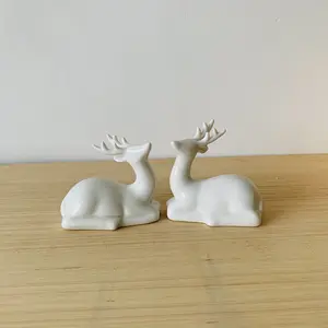 Chinese Factory Price Pure White Christmas Elk Miniature Ceramic Animal