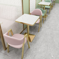 Ensembles de meubles commerciaux modernes pour café-restaurant, tables et chaises en fer, plateau en faux marbre, durables et faciles à nettoyer