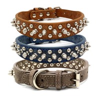 Collier pour chien en PU résistant aux morsures, robuste, riveté, réglable, grande taille, pour animaux de compagnie, chiots, chats, accessoires, équipement, OEM