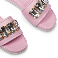 Sandales plates en cuir rose pour femmes, cristal, luxe, shopping, rendez-vous, vacances, printemps, été, chaussures confortables, vente en gros, personnalisation ODM OEM