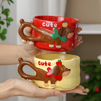 Mug Keramik 3D Dachshund Lucu, Desain Anjing, Dapat Ditumpuk, Cangkir Kopi Porselen, Gagang Kartun, Hadiah Natal, Peralatan Minum Minuman Panas