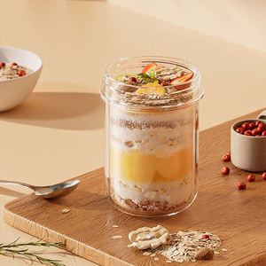 Bocaux Mason en verre portables de 16 oz pour petit-déjeuner, avec couvercles et cuillères réutilisables en plastique pour overnight oats - Product Image 2