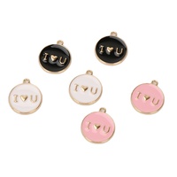 Breloques en métal émaillé souple « I Heart U » romantiques, pendentifs ronds émaillés avec bord doré, kit de fabrication de colliers et bracelets DIY, cadeau artisanal