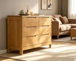Modern Solid Wood <b>6</b>-<b>Drawer</b> Living Room Cabinet Scandinavian Style Storage Furniture for Home Use - Product Image 5