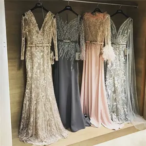 Vestido de fiesta de lujo de manga larga con lentejuelas, elegante y formal