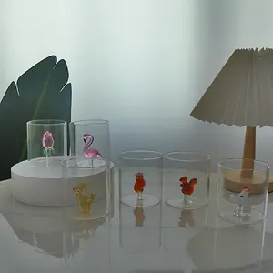 カスタムデザインプリントクリエイティブ昇華花動物植物形装飾クリスタルタンブラーピンクガラスカップ家庭用