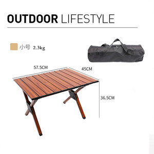 Table pliante portable Zanco en alliage d'aluminium, couleur grain de bois, base rectangulaire croisée, petite taille, pour camping, barbecue, plage - Product Image 4