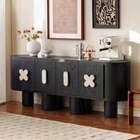 Buffet haut de gamme série Rhine, meuble de rangement de 2 mètres en bois d'orme, armoire de luxe avec décoration en pierre pour la maison et l'hôtel