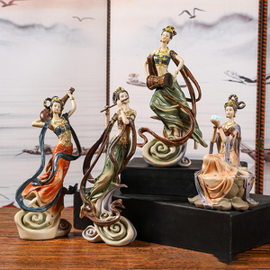 Statue d'Apsara volante de Dunhuang en résine en gros, sculpture d'art bouddhiste chinoise peinte à la main, OEM personnalisé, décoration d'hôtel et de maison - Product Image 2