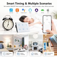 Interrupteur mural intelligent Tuya WiFi 6 voies avec commande vocale, panneau tactile Smart Life, statistiques de consommation d'énergie et verrouillage enfant