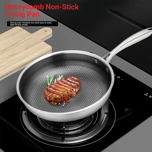 <span class=keywords><strong>Wok</strong></span> à motif nid d'abeille pour une friture rapide, en acier inoxydable, fond plat, base épaisse, gain de temps - Product Image 3