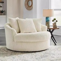 Canapé individuel surdimensionné en velours côtelé ultra-doux, pivotant à 360°, fauteuil d'appoint avec 3 grands coussins, chambre moderne, hôtel, bois massif