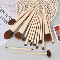Kit de fond de teint Kabuki professionnel HMU 15 pièces ensemble de pinceaux de maquillage kaki de haute qualité avec manche en bois Logo personnalisé utilisation du visage