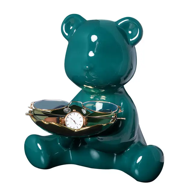 Top Selling Cute Ceramic Figurine Home Living Room Desktop Decorations Key Storage Bear Ornaments