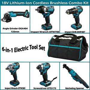 ชุดเครื่องมือไร้สายลิเธียมไอออน 18V รุ่นขายดี 6 in 1 สำหรับงานหนัก ชุดเครื่องมือช่างมืออาชีพสำหรับงานก่อสร้าง ชุดเครื่องมือไฟฟ้าอุตสาหกรรม - Product Image 2