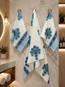 Export Quality Hand Block Waffle <b>Towel</b> <b>Set</b> 1 <b>Bath</b> + 2 Hand <b>Towels</b> 3 Pcs Absorbent Home Hotel Use Available In Bulk Quantity - Product Image 1